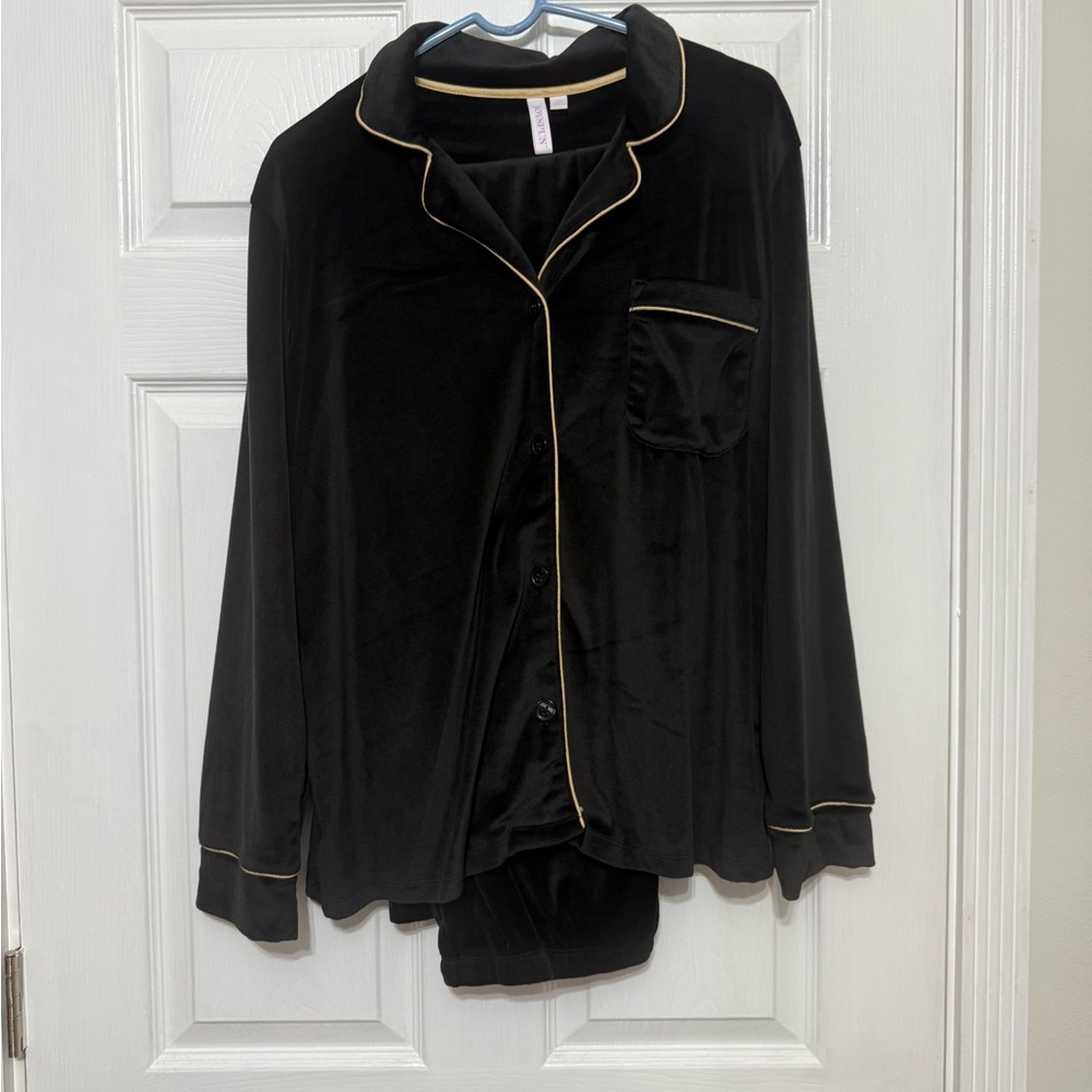Luxurious Black Pajama Set with Gold Trim